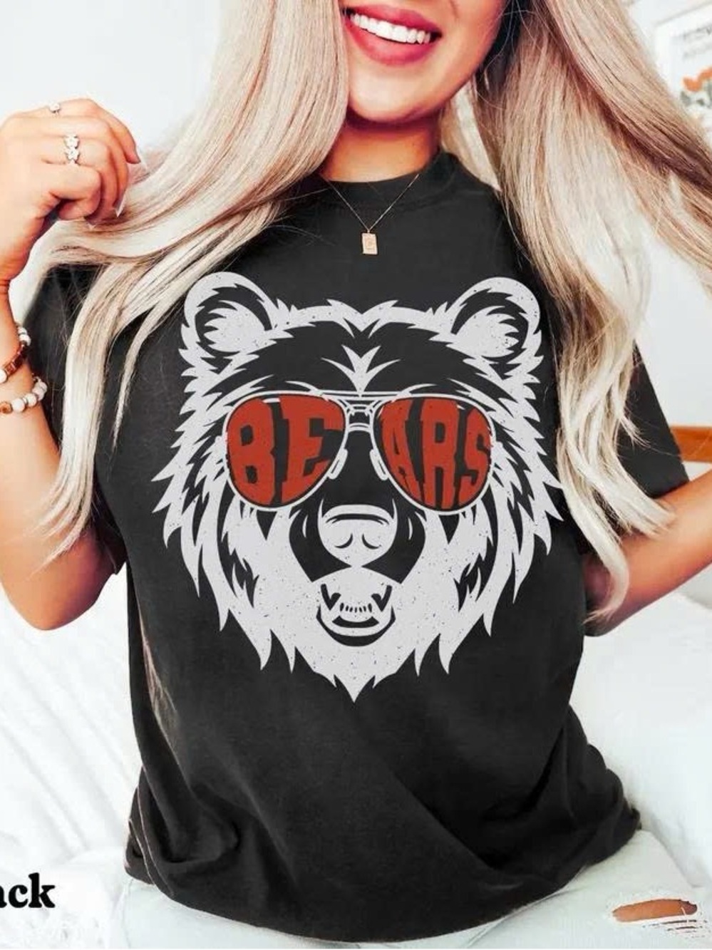 Women’s Black Bear Graphic Tee with Orange Accent